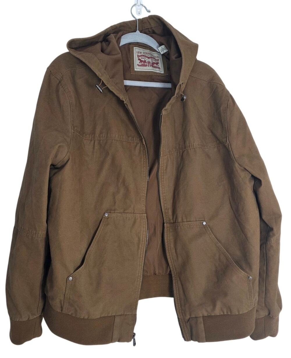 NWT Levi's men's XL Cotton Canvas Hooded Workwear Bomber Jacket Brown Coat